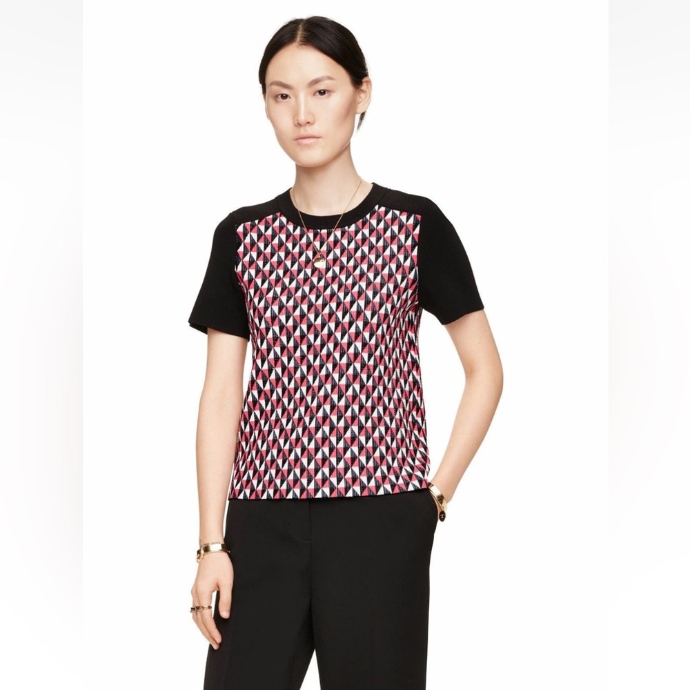 Kate Spade Flying Kites Sweater Knitted Top Short Sleeve Size XS $278 Black Pink